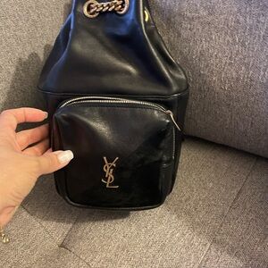 *****SOLD*****YSL Black Leather Crossbody Backpack with Gold Hardware